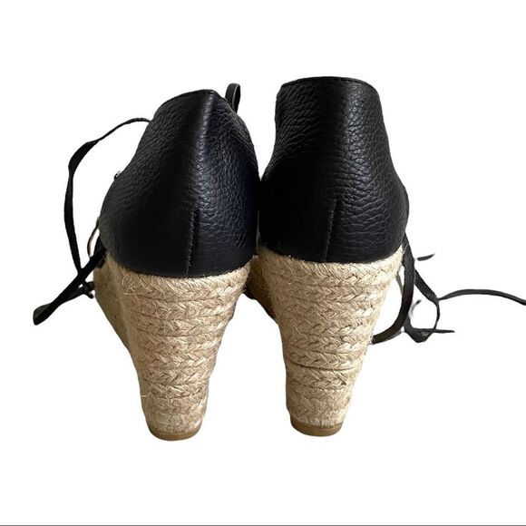 GAIMO Black Leather Wedge Espadrilles Sandals Gold Studs Ankle Tie Straps 40 - Picture 8 of 15